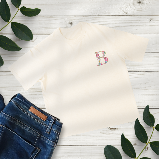 CUSTOM INITIALS FLORAL EMBROIDERY OVERSIZED TSHIRTS